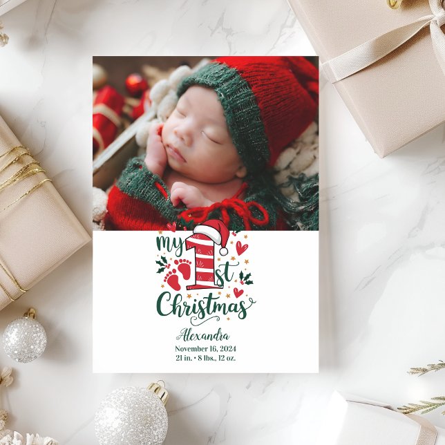 Photo Candy Cane Baby 1st Christmas Holiday Card (Creator Uploaded)