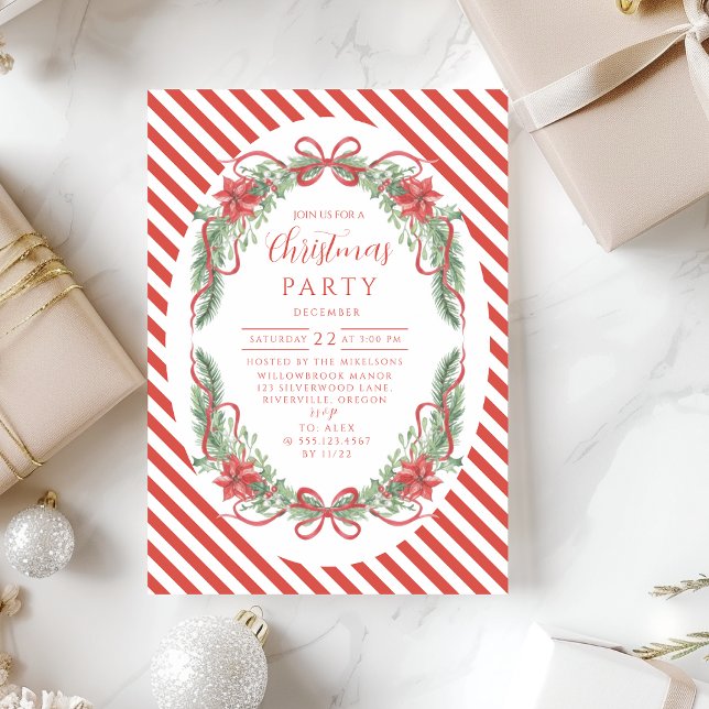 Photo Candy Cane Botanical Wreath Christmas Invitation (Creator Uploaded)