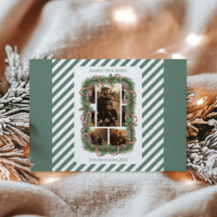 Photo Candy Cane Wreath Family Christmas Holiday Card