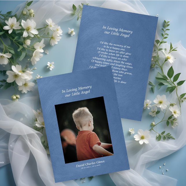Photo Card Child Remembrance Blue Metallic Effect (Photo Child Remembering Blue Faux Metallic Effect Remembering Card.)