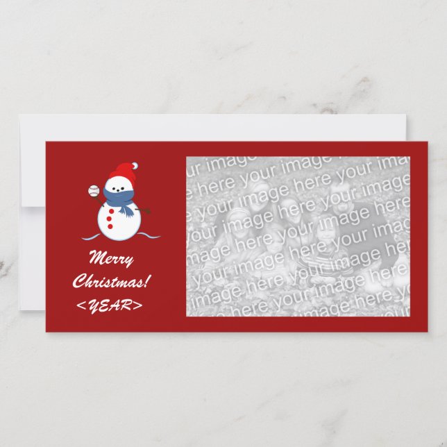 Photo Card - Christmas Baseball Snowman (Front)