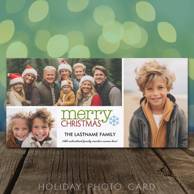 Photo Card: Merry Christmas with 3 photo collage Holiday Card (Classic Holiday Photo Card)