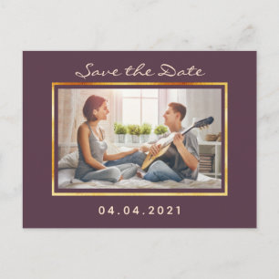 Photo cassis purple gold wedding Save the Date Announcement Postcard