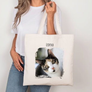 Photo Cat Pet with Name Tote Bag