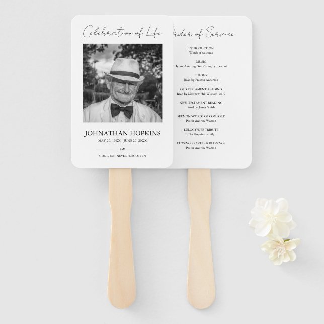 Photo Celebration of Life Funeral Order of Service Hand Fan (Front and Back)