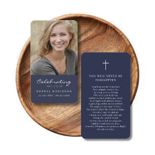 Photo Celebration of Life Funeral Prayer Blue Card