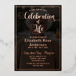 Photo Celebration of Life RoseGold Foil Invitation