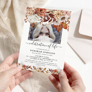 Photo Celebration of Life Rustic Autumn Funeral Invitation