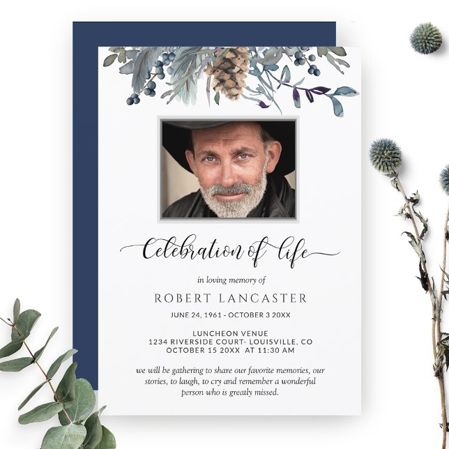 Photo Celebration of Life, Rustic Foliage Funeral Invitation (Creator Uploaded)
