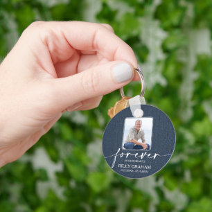 Photo Celebration of Life Tribute Blue Jean Key Ring