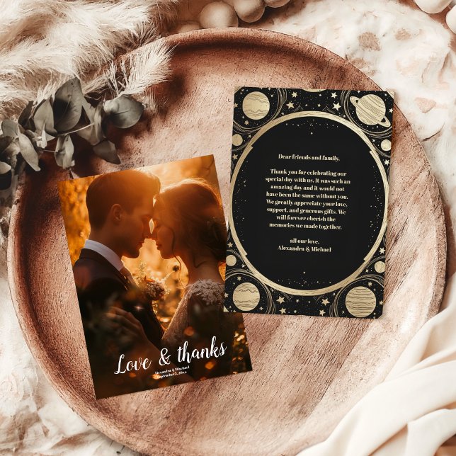 Photo Celestial Black Gold Crescent Moon Wedding Thank You Card (Creator Uploaded)
