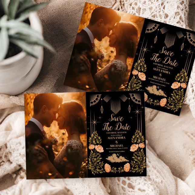 Photo Celestial Midnight Black Stars Wedding  Save The Date (Creator Uploaded)