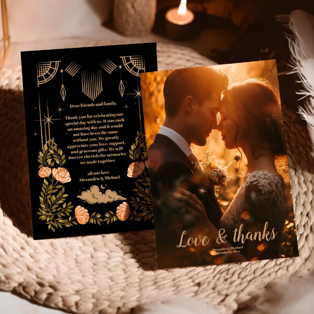 Photo Celestial Midnight Black Stars Wedding Thank You Card (Creator Uploaded)