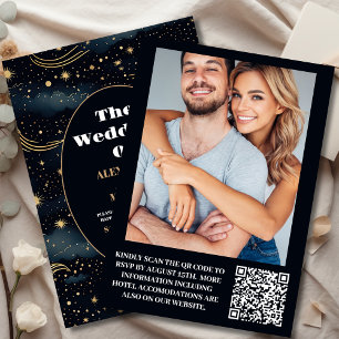 Photo Celestial Midnight Blue Stars Moon Wedding Invitation