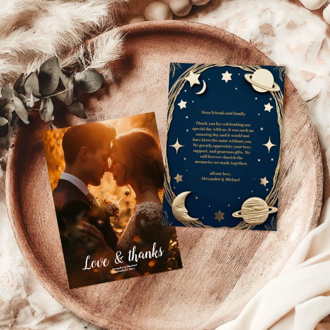 Photo Celestial Navy Gold Crescent Moon Wedding Thank You Card (Creator Uploaded)