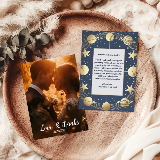 Photo Celestial Navy Gold Crescent Moon Wedding Thank You Card (Creator Uploaded)