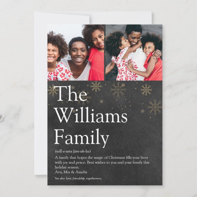 Photo Chalkboard Family Definition Christmas Holiday Card (Front)