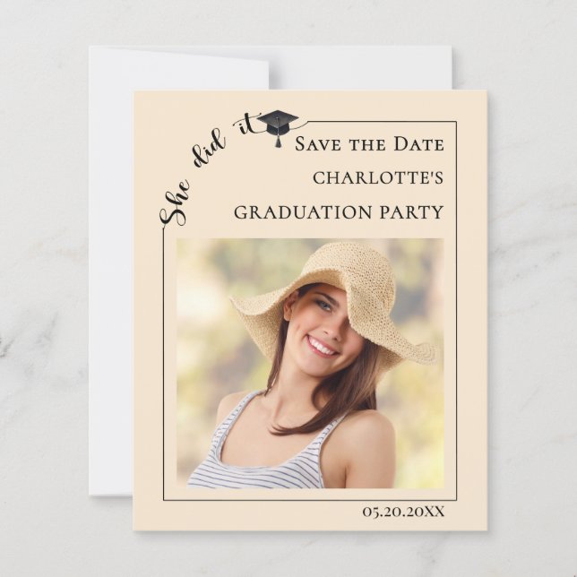 Photo Champagne Graduation Save the Date card (Front)