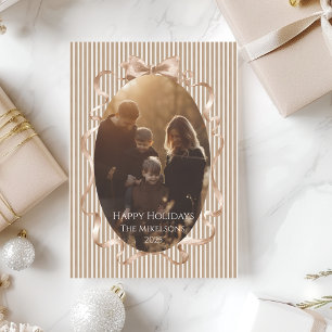 Photo Champagne Ribbon Christmas Holiday Card
