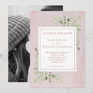 Photo Change the Date Greenery Leaves Rose Gold Save The Date