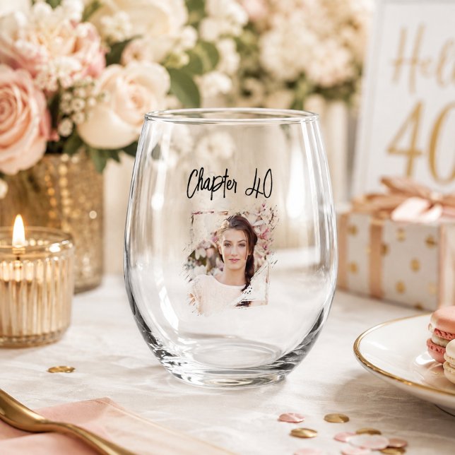 Photo Chapter 40 birthday Stemless Wine Glass (Creator Uploaded)