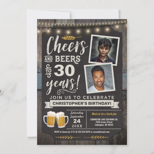 Photo Cheers and Beers 30th Birthday Invitation (Front)