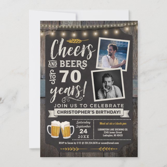 Photo Cheers and Beers 70th Birthday Invitation (Front)