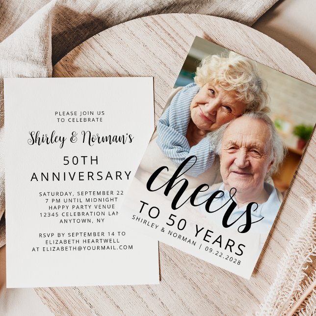 Photo Cheers Black Script 50th Anniversary Party Invitation (Creator Uploaded)