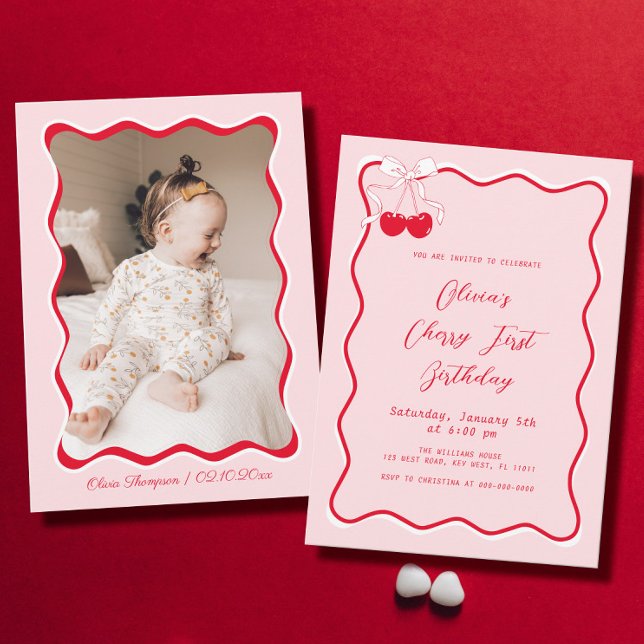 Photo Cherry Birthday Party Invitation (Creator Uploaded)
