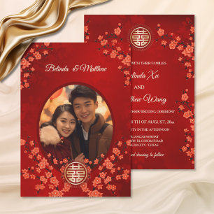 Photo Cherry Blossom Chinese Wedding Invitation