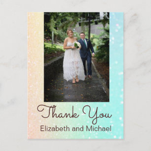 Photo Chic Glitter  Modern  Wedding Thank You Postcard