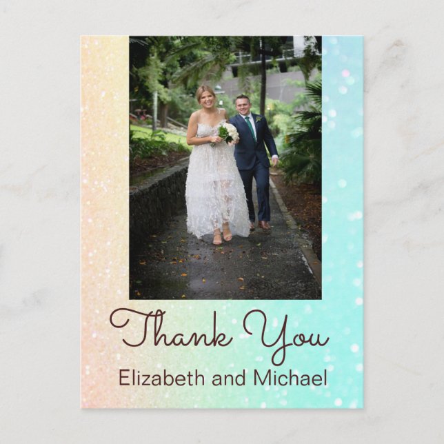 Photo Chic Glitter  Modern  Wedding Thank You Postcard (Front)