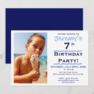 Photo Child's Blue Birthday Party Invitation
