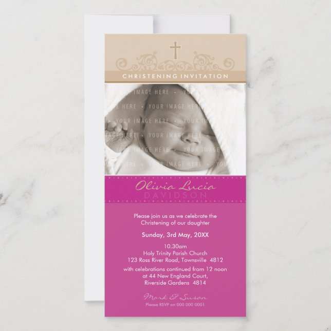 PHOTO CHRISTENING INVITATIONS :: elegant 5 (Front)