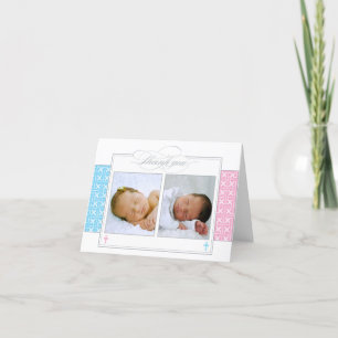 Photo Christening Thank You Card Twins