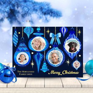 Photo Christmas Bauble Navy Blue Watercolor Family