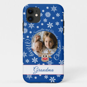 Photo Christmas Blue Cute Reindeer White Script Case-Mate iPhone Case
