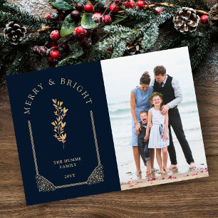 Photo Christmas Botanical Dome Arch Effect in Gold Holiday Card