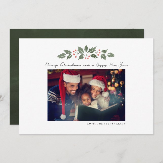 Photo Christmas Botanical Festive Family Holiday Card (Front/Back)