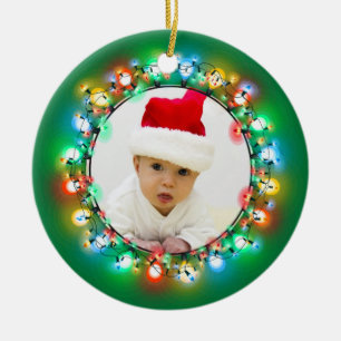 Photo Christmas Bulbs with Green Background Ceramic Tree Decoration