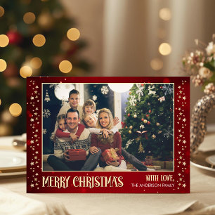 Photo Christmas Card with Family Picture Red Colou