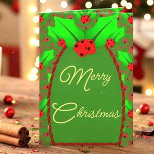 Photo Christmas Card With Holly And Berries