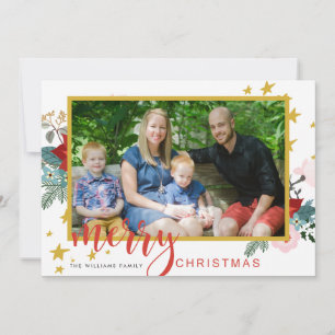 Photo Christmas Cards Red and Gold Calligraphy