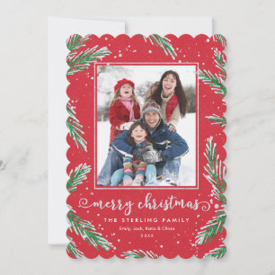 Photo Christmas Cards Red & Green Glitter Look