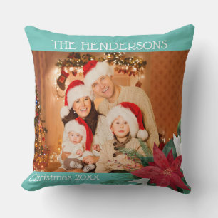 Photo Christmas Gift Poinsettia Throw Pill Cushion