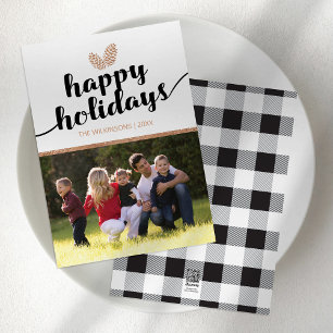 Photo Christmas Holiday Pine Cones Black White Card