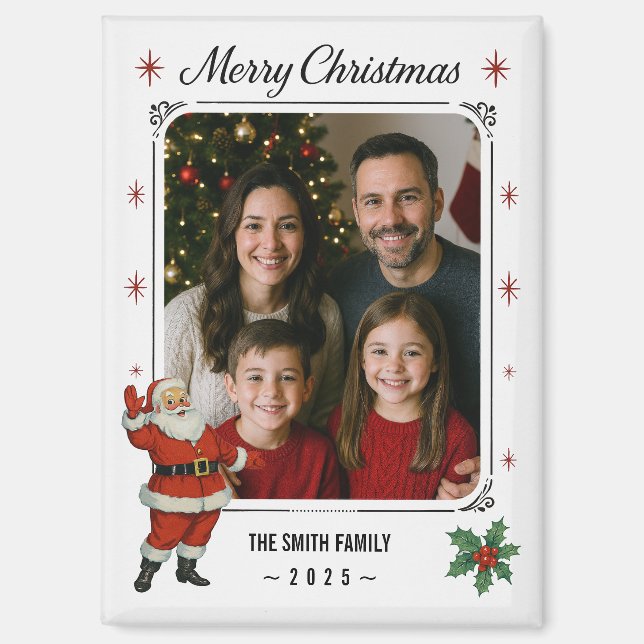 Photo Christmas Magnet with Santa Illustration (Front)