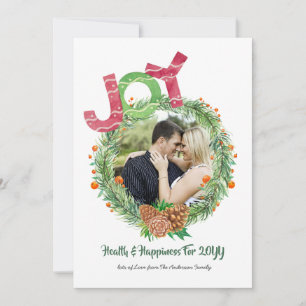 PHOTO Christmas New Years JOY WREATH Personalised Holiday Card