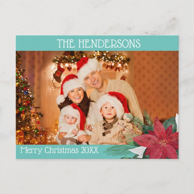 Photo Christmas Poinsettia Holiday Postcard (Front)