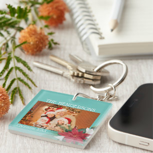 Photo Christmas Poinsettia Keychain